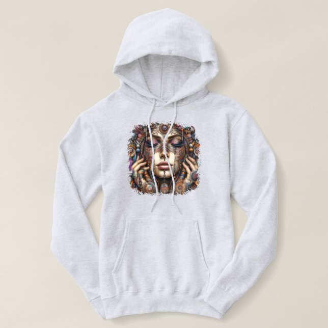 Pull À Capuche Femme avec ornementation tribale élaborée (Design devant)