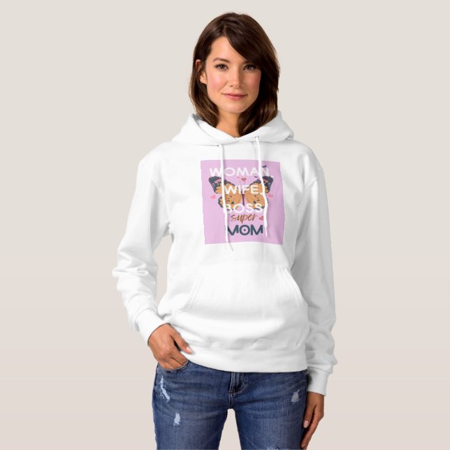 Pull À Capuche Femme, femme, patron, super maman (Devant entier)
