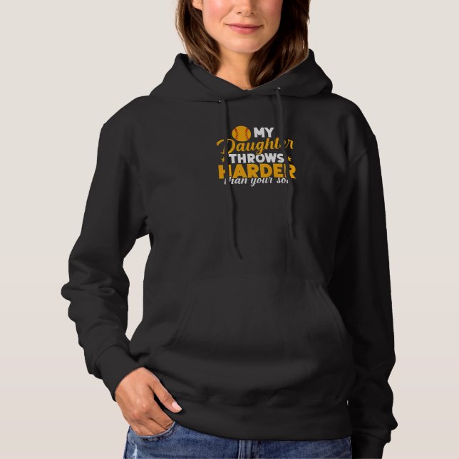 Pull À Capuche Femme Softball Mama Ma Fille Jette Plus Dur Que (Devant)