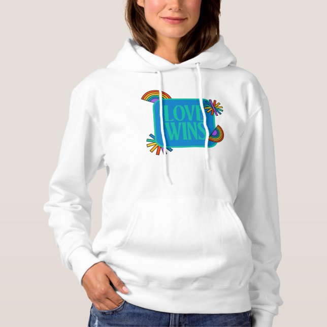Pull À Capuche Fierté - l'amour gagne. Gay arc-en-ciel (Devant)