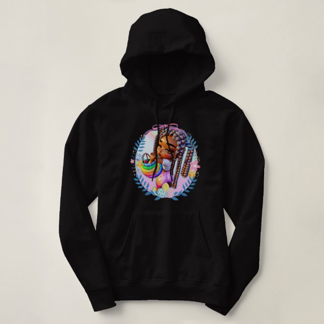 Pull À Capuche Fille noire Pâques Magie Peau Brown Filles Printem (Design devant)