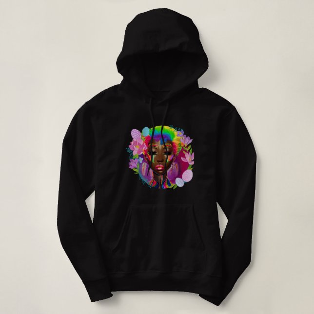 Pull À Capuche Fille noire Pâques Magie Peau Brown Filles Printem (Design devant)