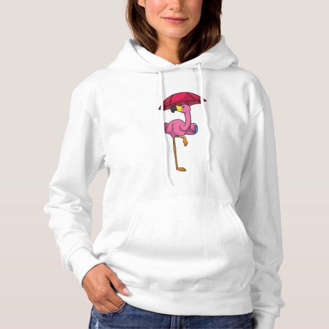 Pull À Capuche Flamant rose à la pluie avec parapluie (Devant)