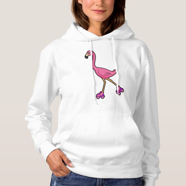 Pull À Capuche Flamant rose comme Patineur avec Roller Patins (Devant)