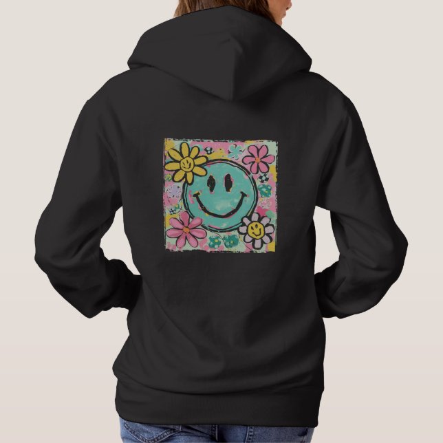 Pull À Capuche Fleur de visage smiley rétro (Dos)