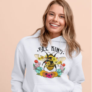 Pull À Capuche Fleurs sauvages graphiques décontractées Bee Kind