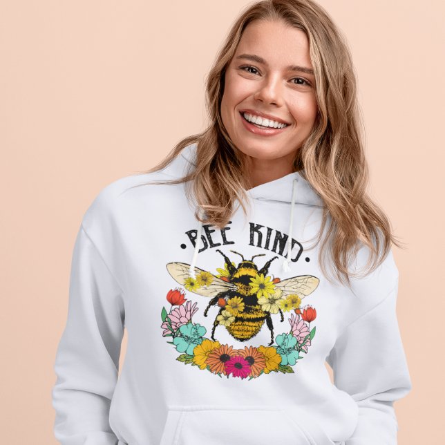 Pull À Capuche Fleurs sauvages graphiques décontractées Bee Kind  (Créateur téléchargé)