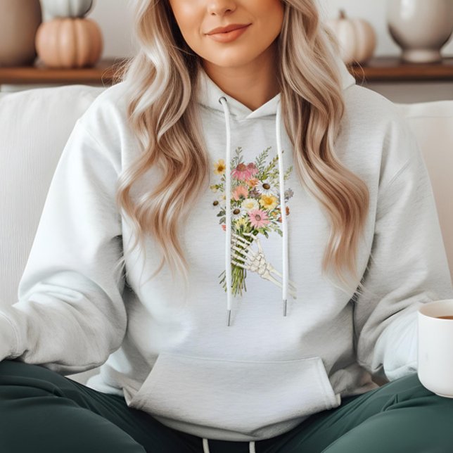 Pull À Capuche Floral Skeleton Hand Wildflower Bouquet Heart (Floral Skeleton Hand Wildflower Bouquet Heart Hoodie)
