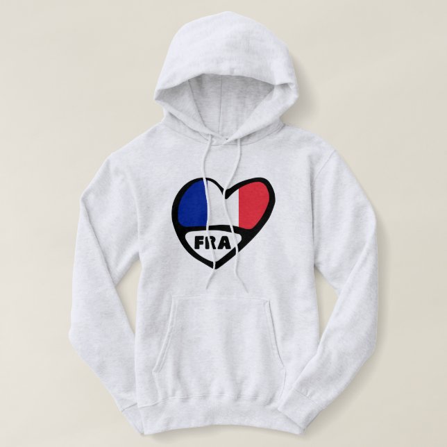 Pull À Capuche France Code Pays Coeur Drapeau, FRA (Design devant)