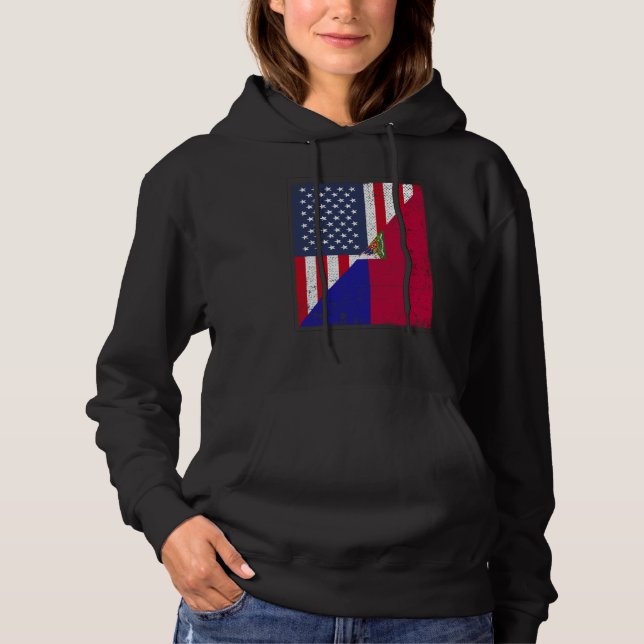 Pull À Capuche Half USA Flag Half Haiti Flag American Haitian (Devant)