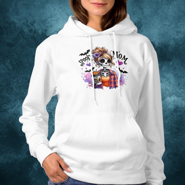 Pull À Capuche Halloween Éffrayant Maman Skeleton Messy Bun Custo (Créateur téléchargé)