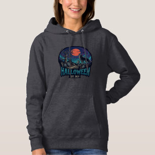 Pull À Capuche Halloween Est Hurlement Loup Lune Rouge Main Zombi