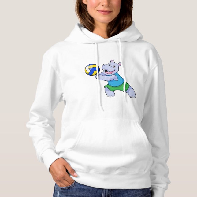 Pull À Capuche Hippo comme joueur de volleyball avec volleyball (Devant)