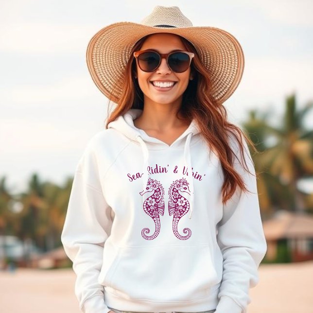 Pull À Capuche Hippocampe-pêcheur Coeur-Hawaï-Vin Tropical (Sea Horse-Fisherman Core-Hawaiian-Tropical-Beach Hoodie-Summer Trend-Wine Color
)