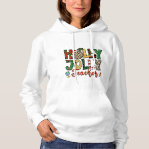Pull À Capuche Holly Jolly Enseignant Noël Vacances Typographie