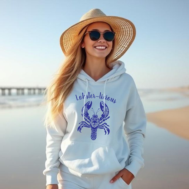 Pull À Capuche Homard-pêcheur Coeur Hawaïen-Tropical- (Lobster-Fisherman Core-Hawaiian-Tropical-Funny Summer Beach hoodie-deep blue)