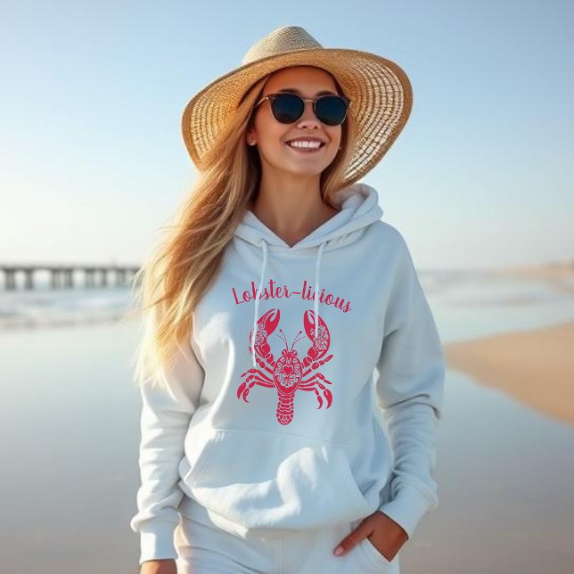 Pull À Capuche Homard-pêcheur Coeur Hawaïen-Tropical- (Lobster-Fisherman Core-Hawaiian-Tropical-Funny Summer Beach hoodie-cherry red)