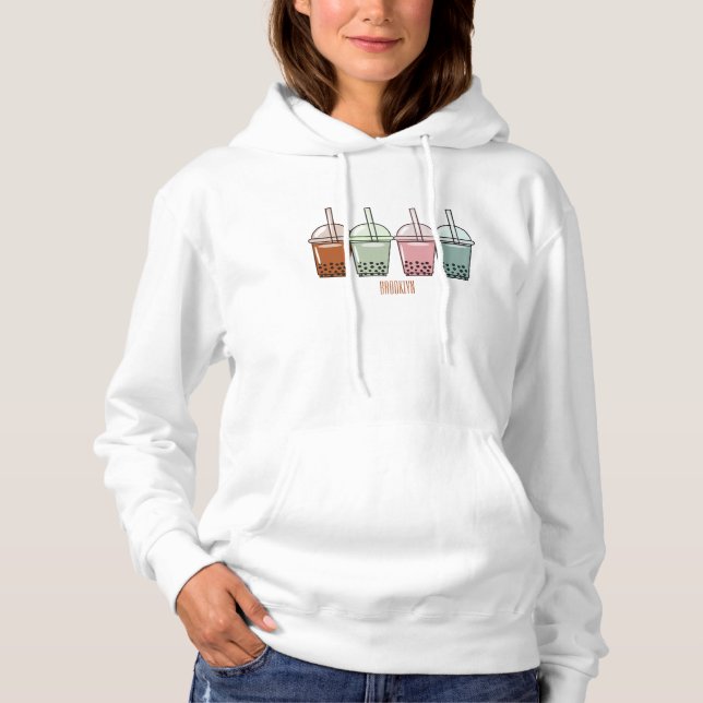 Pull À Capuche Illustration de dessin animé pour le thé de bulle (Devant)
