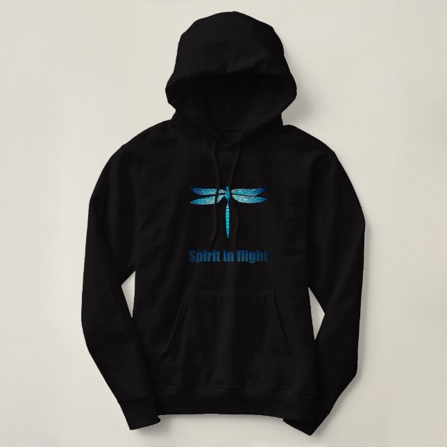 Pull À Capuche Illustration d'une libellule bleue en vol (Design devant)