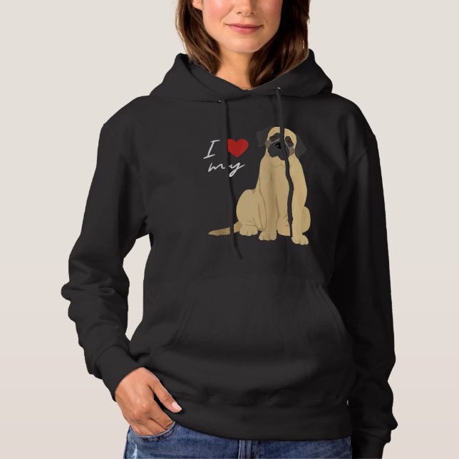 Pull À Capuche J'aime mon chien Mastiff Raglan Baseball (Devant)