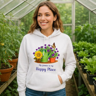 Pull À Capuche Jardin Heureux Fleurs Été Blanc
