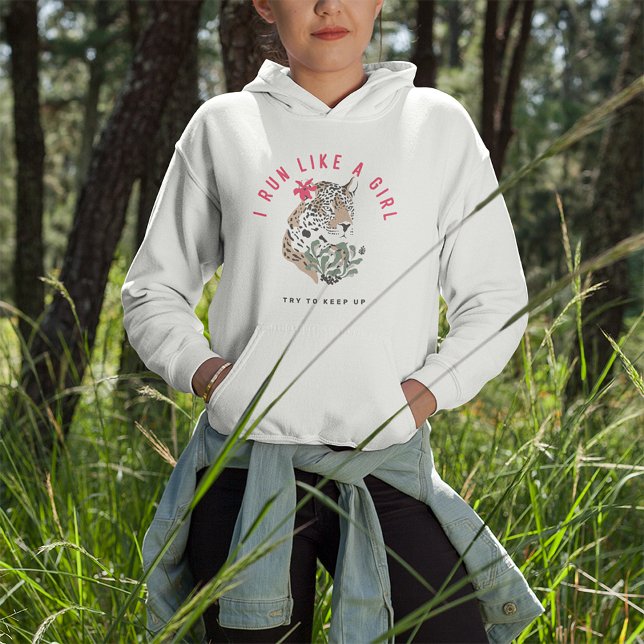 Pull À Capuche Je Cours Comme Une Fille Motivationnelle Léopard R (Créateur téléchargé)
