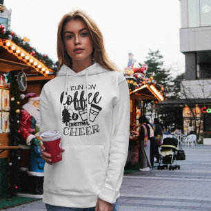 Pull À Capuche Je cours sur le café et Noël Cheval Script noir