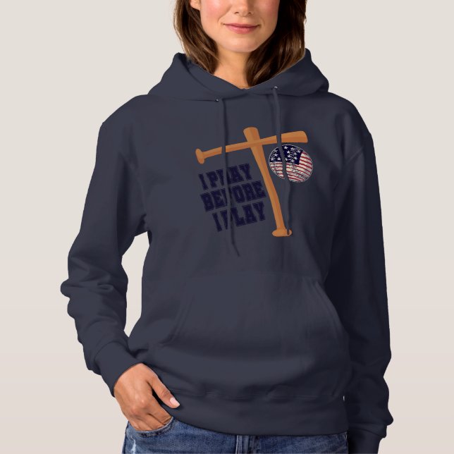 Pull À Capuche Je prie avant de jouer à Basebal Game (Devant)