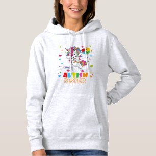 Pull À Capuche Je suis une fière soeur Dabbing Unicorn Autisme La