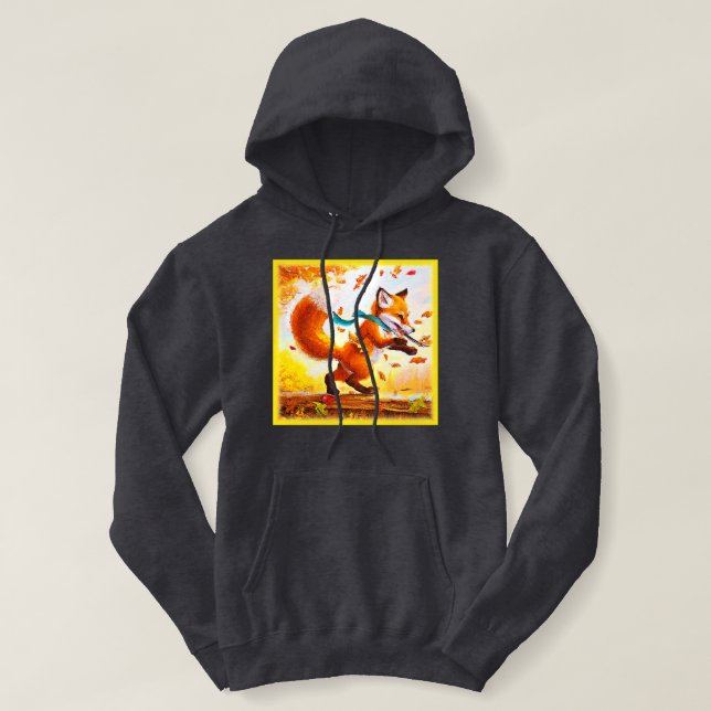 Pull À Capuche Joli Renard Rouge dans la peinture de saison d'aut (Design devant)