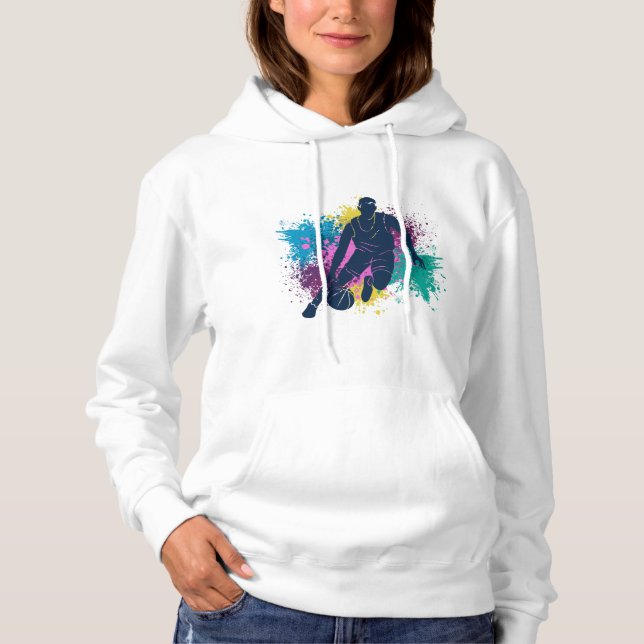 Pull À Capuche Joueur de basket-ball Grungy Couleurs Splashes (Devant)