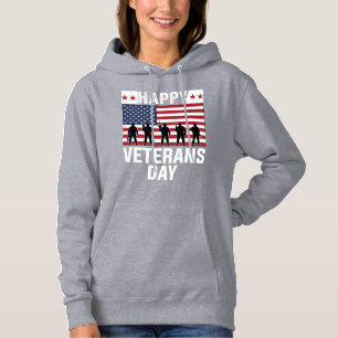 Pull À Capuche Joyeuse fête des vétérans Drapeau Silhouette Vecto