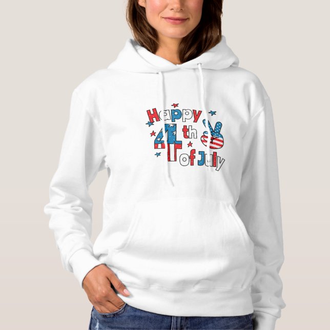 Pull À Capuche Joyeux Jour de l'Indépendance 4 juillet (Devant)