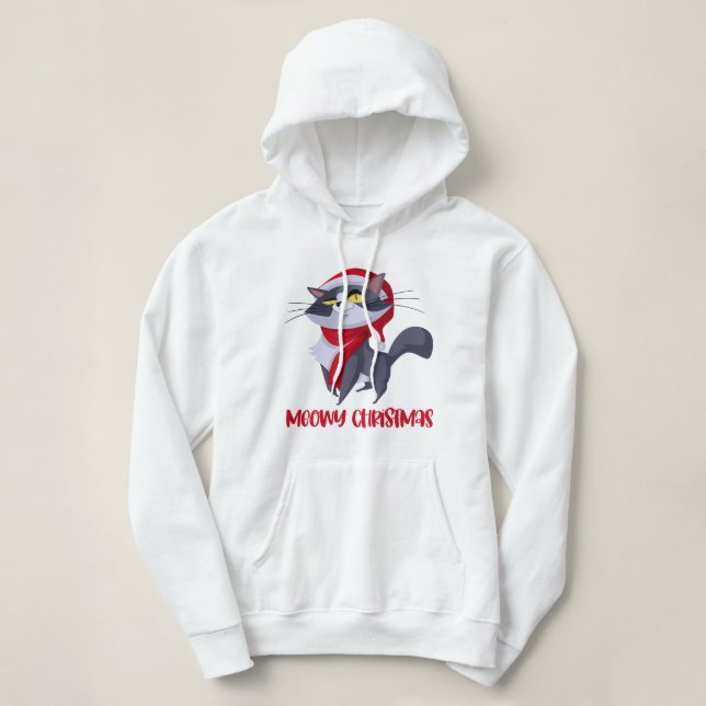 Pull À Capuche Joyeux Meowy Chat de Noël Sweatshirt à capuchon (Design devant)