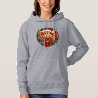 Pull À Capuche Joyeux Noël à la vache des Highlands