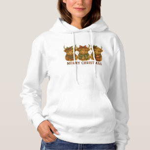 Pull À Capuche Joyeux Noël Trio de Vaches Highland