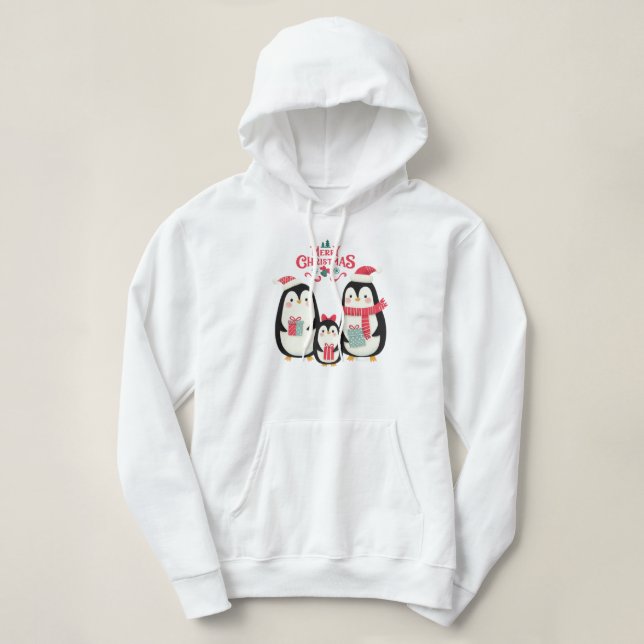 Pull À Capuche Joyeux pingouins de Noël (Design devant)