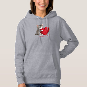 Pull À Capuche Kitten Sweatshirt de coeur, Kitten avec coeur de f