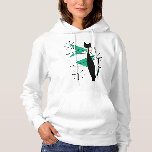 Pull À Capuche La moitié du siècle atomique d'ère de rétro chat (Devant)