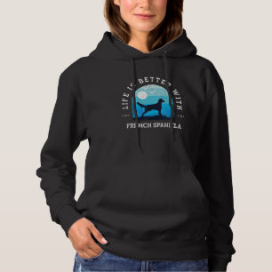 Pull À Capuche La vie est meilleure Epagneul Français Bleu Vintag