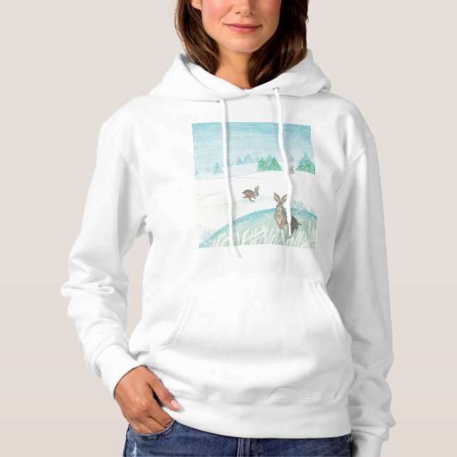 Pull À Capuche Lapins Assis Et Saut Sur Neige (Devant)