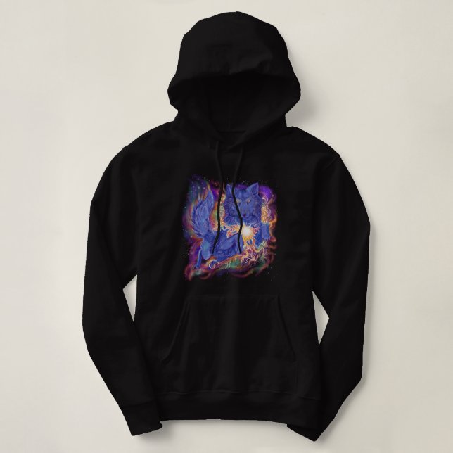 Pull À Capuche Loup cosmique (Design devant)