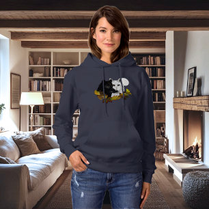 Pull À Capuche Loups Blancs Noirs Clair de Lune Feuilles d'Automn