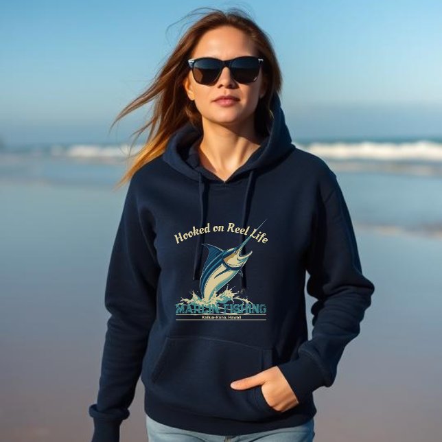 Pull À Capuche Marlin Fish Hooked on Reel Life (Marlin Fish Hooked on Reel Life Fisherman style hoodie
)