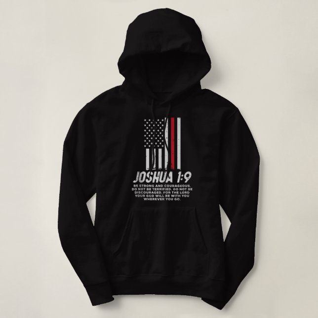 Pull À Capuche Mince ligne rouge Drapeau Joshua 1 9 Bible Christi (Design devant)