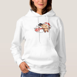 Pull À Capuche Monkey With Snowman In Winter For Christmas
