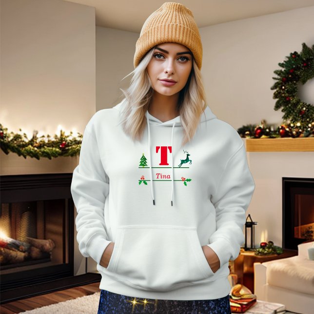 Pull À Capuche Monogramme et nom personnalisés de Noël Femmes (Créateur téléchargé)