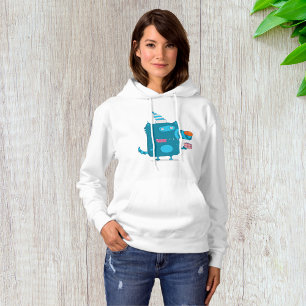 Pull À Capuche Monstre de dessin animé bleu joueur avec chapeau d