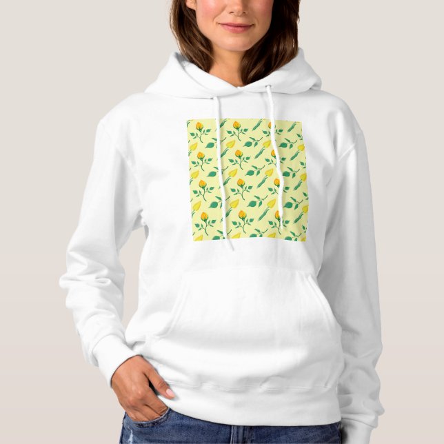 Pull À Capuche Motif floral avec rose jaune et fleurs de tulipe (Devant)