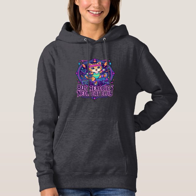Pull À Capuche Néon de chat d'aérobic des années 80 - Conception  (Devant)